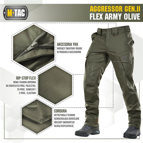 M-Tac - Taktické kalhoty Aggressor Gen.II Flex - Ripstop - Army Olive - 20058062