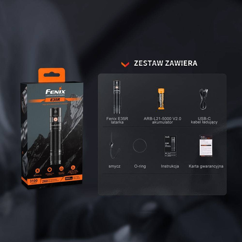Fenix - LED svítilna E35 v3 s USB-C - 3100 lm - 5000 mAh - černá - E35RLSBK