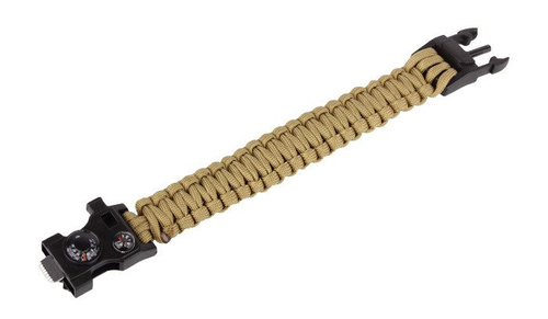 101 Inc. - Paracord náramek pro přežití s kompasem, teploměrem, píšťalkou a podpalovačem - 9" - Coyote - JYFPB02