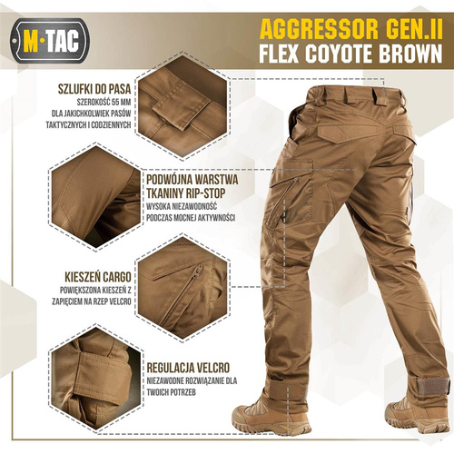 M-Tac - Taktické kalhoty Aggressor Gen.II Flex - Ripstop - Coyote Brown - 20058017