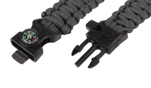 101 Inc. - Náramek pro přežití s křemenem, píšťalkou a kompasem - 8" - Černá - JYFPB04-BLK