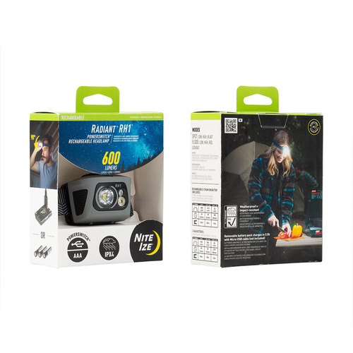 Nite Ize - Svítilna s hlavou Radiant® RH1™ - 600 lm - šedá/černá - RH1-09-R8