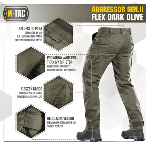 M-Tac - Taktické kalhoty Aggressor Gen.II Flex - Ripstop - Dark Olive - 20058048