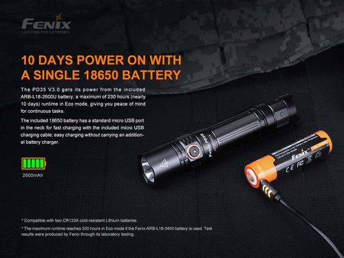 Fenix - taktická LED svítilna dobíjecí - 1700 lumenů - 2600 mAh - černá - PD35 V3.0 