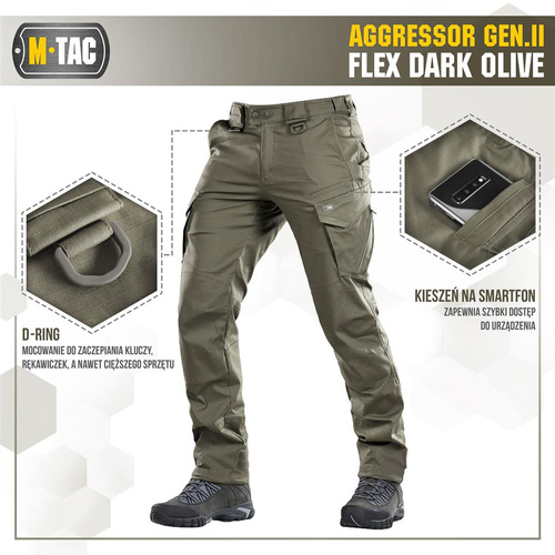 M-Tac - Taktické kalhoty Aggressor Gen.II Flex - Ripstop - Dark Olive - 20058048