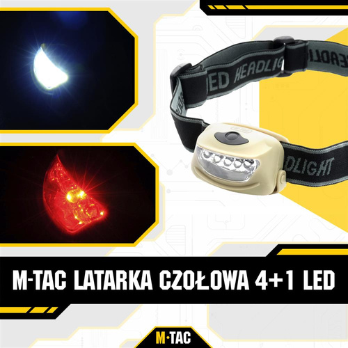 M-Tac - Čelová svítilna LED 4+1 - 18 lm - AAA - Khaki - MTC-HL-022-KH
