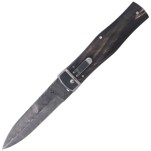 Mikov - Pružinový nůž Predator Damascus Wildcat Buffalo horn 241-DR-1/KP - PMC 27 - Black - 129627