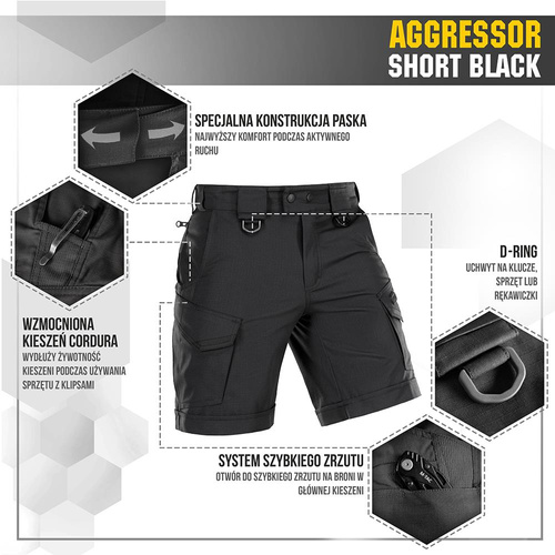 M-Tac - Taktické šortky Aggressor - Polycotton - Rip-Stop - Black - 20018002