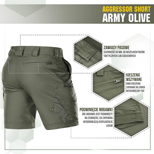 M-Tac - Taktické šortky Aggressor - Polycotton - Rip-Stop - Army Olive - 20018062
