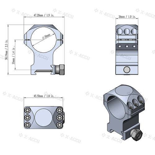 Vector Optics - Dvoudílná montáž na dalekohled X-ACCU - střední - 30 mm - Picatinny - XASR-3002