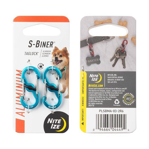 Nite Ize - S-Biner® TagLock™ Aluminum - 2 ks - modrá - PLSBMA-03-2R6