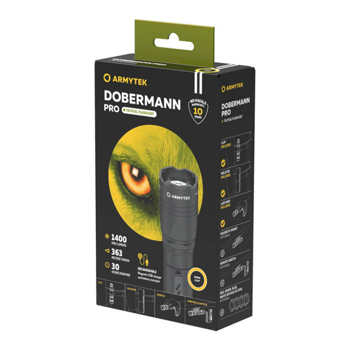 Armytek - Taktická svítilna Dobermann Pro Magnet USB - bílá - 1500 lumenů - F07501C