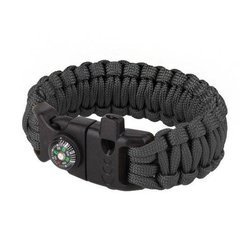 101 Inc. - Náramek pro přežití s křemenem, píšťalkou a kompasem - 8" - Černá - JYFPB04-BLK