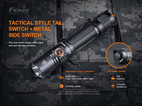 Fenix - taktická LED svítilna dobíjecí - 1700 lumenů - 2600 mAh - černá - PD35 V3.0 