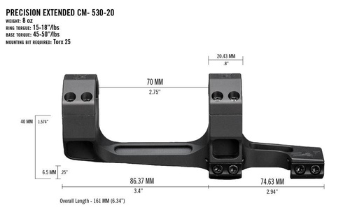 Vortex Optics - Precision Extended Mount - 30 mm - 20 MOA - černá - CM-530-20