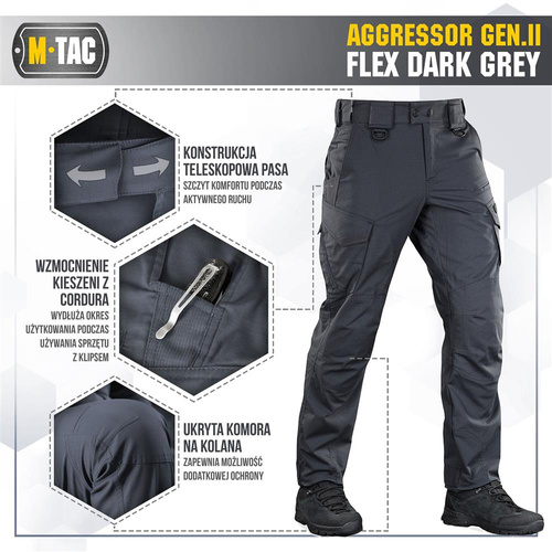 M-Tac - Taktické kalhoty Aggressor Gen.II Flex - Ripstop - tmavě šedé - 20058012