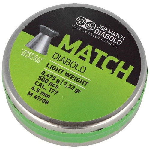 JSB - Green Match Diabolo Light Weight Airgun Pellets - 4,52 mm - 0,475 g - 500 ks - 000010-500