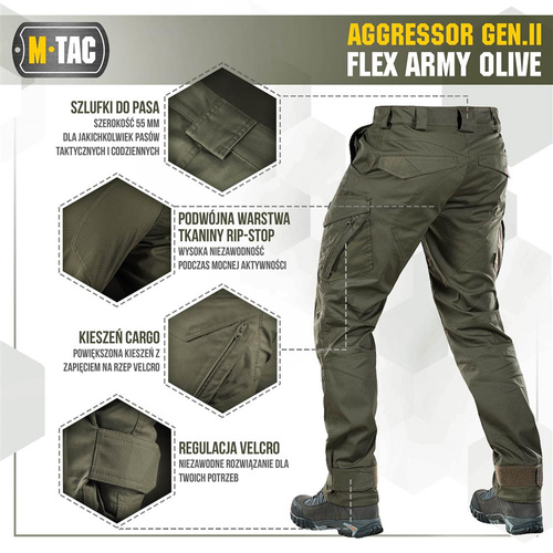 M-Tac - Taktické kalhoty Aggressor Gen.II Flex - Ripstop - Army Olive - 20058062