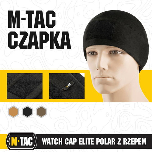 M-Tac - Zimní čepice s nášivkou Watch Cap Elite - Fleece - Black - 40017002