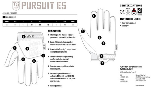 Mechanix - Rukavice Pursuit E5 Covert Cut Resistant - černé - TSCR-55