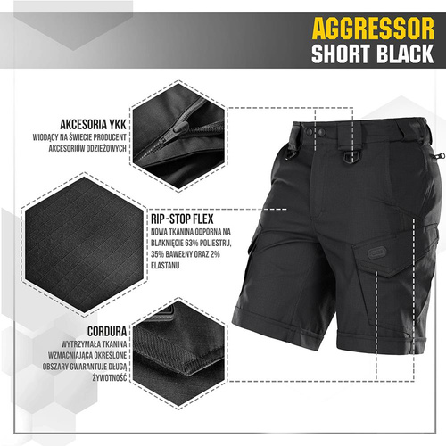 M-Tac - Taktické šortky Aggressor - Polycotton - Rip-Stop - Black - 20018002