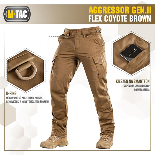 M-Tac - Taktické kalhoty Aggressor Gen.II Flex - Ripstop - Coyote Brown - 20058017