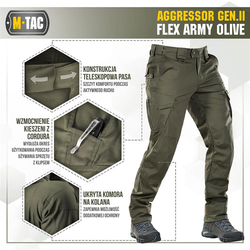 M-Tac - Taktické kalhoty Aggressor Gen.II Flex - Ripstop - Army Olive - 20058062