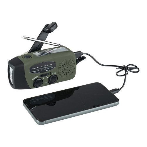 Fosco Industries - Rádio pro přežití se solárním panelem a kličkou - FM/AM - Zelená - 464600