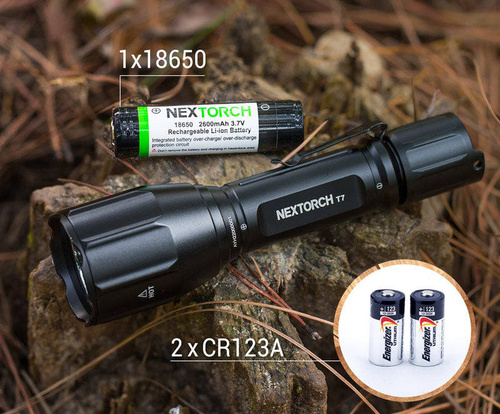 NEXTorch - T7 V2.0 LED taktická svítilna s 2600 mAh baterií - lovecká sada - 1300 lm - černá - T7 HUNTING SET V2.0