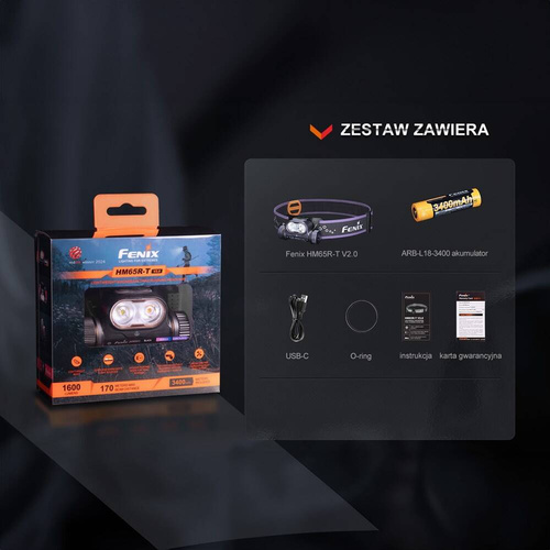 Fenix - LED čelovka - 1600 lm - 3400 mAh - tmavě fialová - HM65R-T V2.0