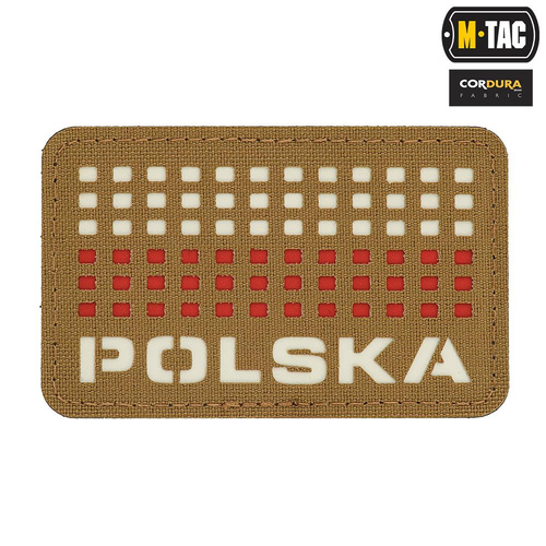 M-Tac - nášivka s vlajkou a nápisem Polsko - laserem řezaná - pixely - červená / kojotí / bílá - 51007105