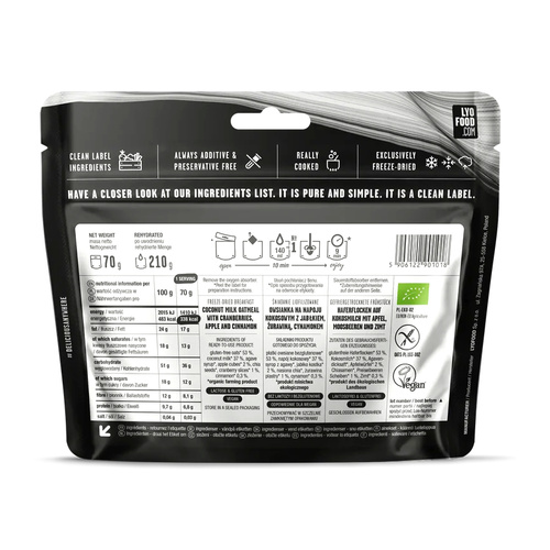 LyoFood - Lyofilizovaná krmná dávka Lyo Expedition - Eko ovesná kaše s jablky a skořicí - 210 g