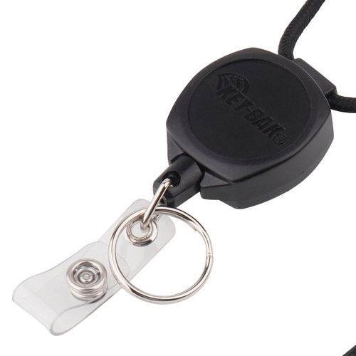 KEY-BAK - Sidekick® zatahovací řetízek na klíče a odznak s odepínací šňůrkou s průhledným vinylovým popruhem - 0KB1-0A44