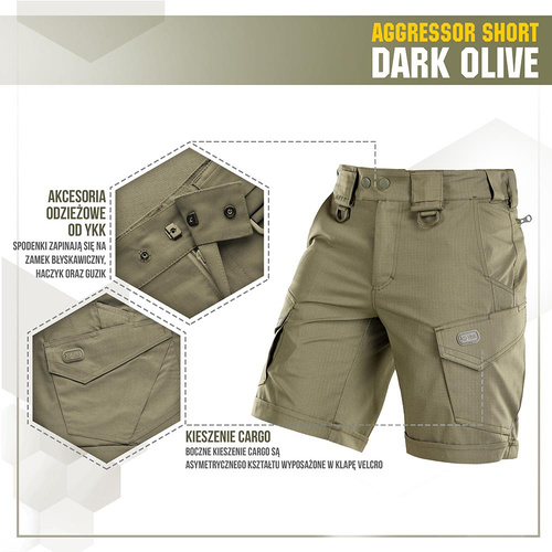 M-Tac - Taktické šortky Aggressor - Polycotton - Rip-Stop - Dark Olive - 20018048