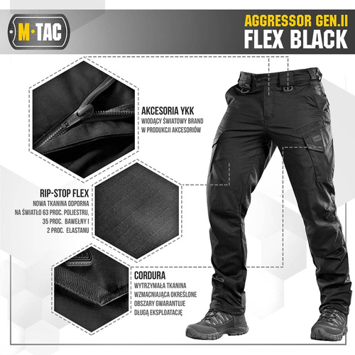 M-Tac - Taktické kalhoty Aggressor Gen.II Flex - Ripstop - černé - 20058002