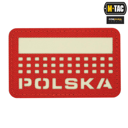 M-Tac - Nášivka s vlajkou a nápisem Polsko - Laserem řezaná - pixely/obdélník - červená / fluo - 51007233