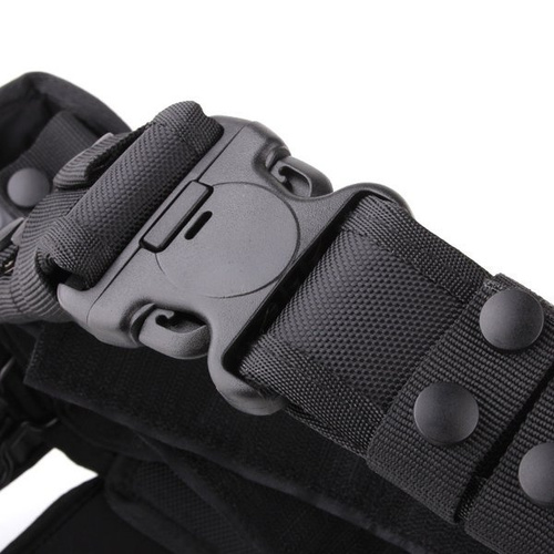 MFH - Bezpečnostní opasek s pouzdrem na zbraň, pouta, plyn, svítilnu, vysílačku, obušek a klíče - černý - 22763A