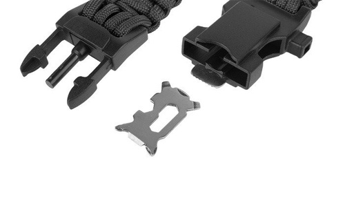 101 Inc. - Paracord náramek pro přežití s kompasem, teploměrem, píšťalkou a podpalovačem - 9" - černý - JYFPB02