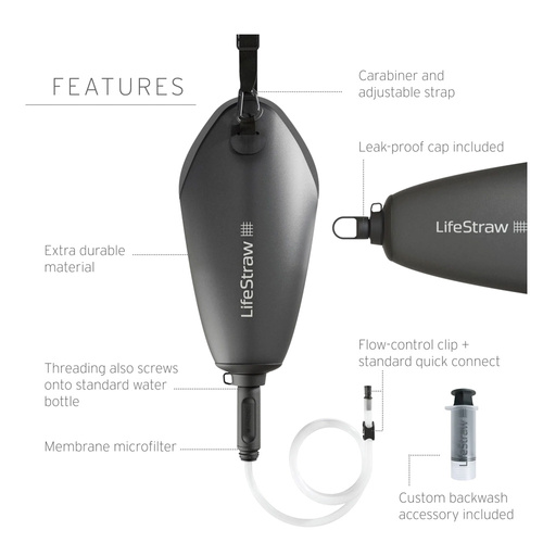 LifeStraw - Gravitační vak Peak s antimikrobiálním filtrem - 3 l - tmavě šedý Mountain Gray