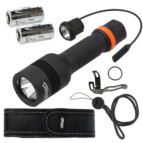 Walther - HFC1 LED taktická svítilna s baterií 3200 mAh a gelovým spínačem Remote Switch - 1000 lm - černá - 3.7145