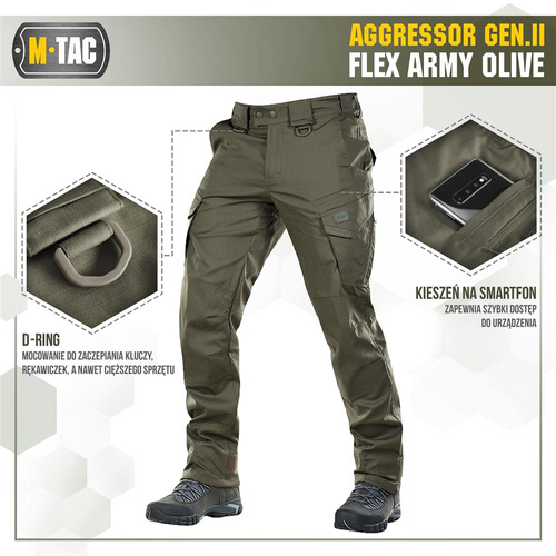 M-Tac - Taktické kalhoty Aggressor Gen.II Flex - Ripstop - Army Olive - 20058062