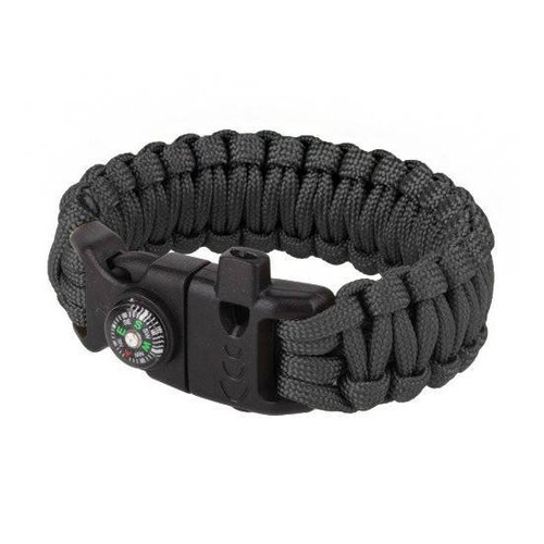 101 Inc. - Náramek pro přežití s křemenem, píšťalkou a kompasem - 8" - Černá - JYFPB04-BLK