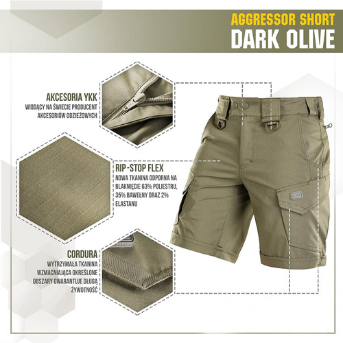 M-Tac - Taktické šortky Aggressor - Polycotton - Rip-Stop - Dark Olive - 20018048