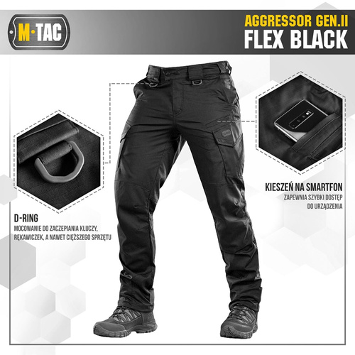 M-Tac - Taktické kalhoty Aggressor Gen.II Flex - Ripstop - černé - 20058002