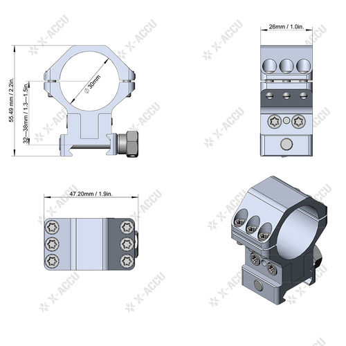 Vector Optics - X-ACCU dvoudílná montáž pro zaměřovač - nastavitelná - 30 mm - Picatinny - XASR-3040