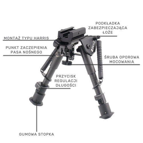 Rokstad - Pružinová dvojnožka z uhlíkových vláken - neotočná - 155-230 mm - Harris / Picatinny - RSCFP-06