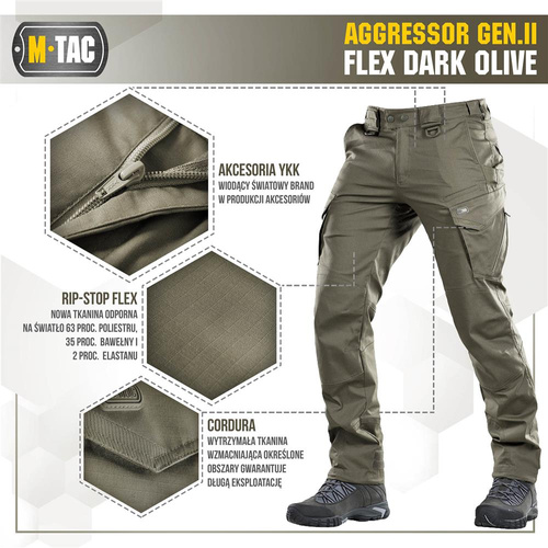 M-Tac - Taktické kalhoty Aggressor Gen.II Flex - Ripstop - Dark Olive - 20058048
