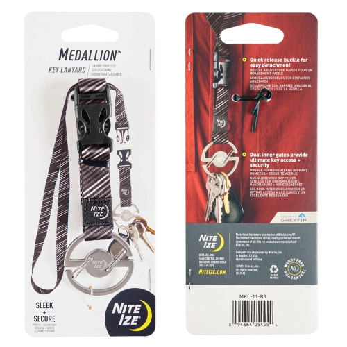 Nite Ize - Karabina se šňůrkou na klíče Medallion - ocel - stříbrná/černá - MKL-11-R3