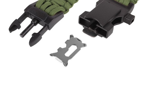 101 Inc. - Paracord náramek pro přežití s kompasem, teploměrem, píšťalkou a podpalovačem - 9" - OD Green - JYFPB02