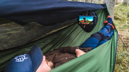 Lesovik - Turistická houpací síť DRAKA s moskytiérou a závěsem SNEKA - Treetop Green